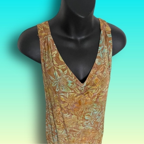 NOMADIC Traders Brown Green Floral Shift A-Line Tunic Tank Dress Medium - Picture 3 of 15